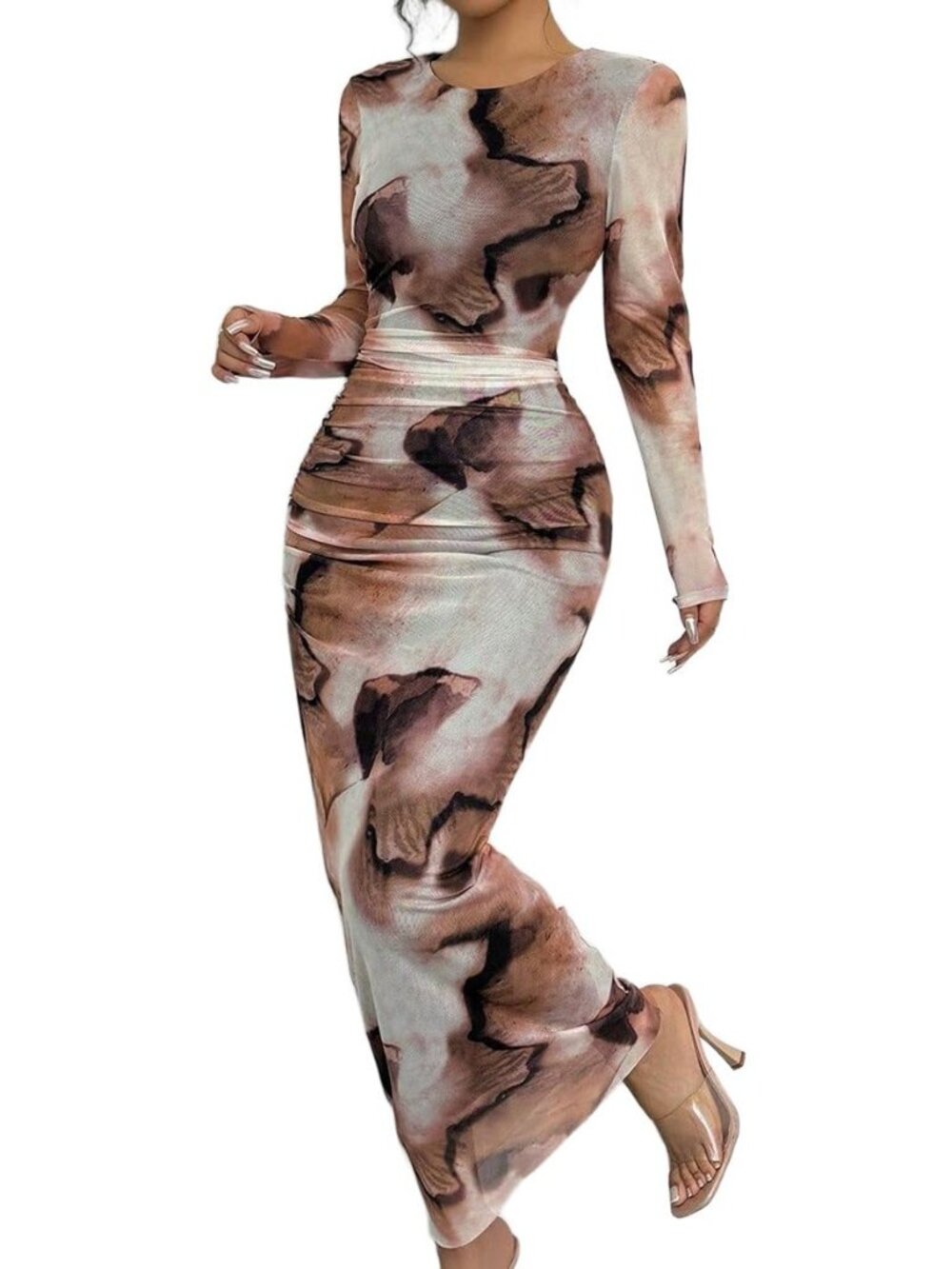 Fall Dresses for Women Long Sleeve Bodycon Mesh Maxi Dress